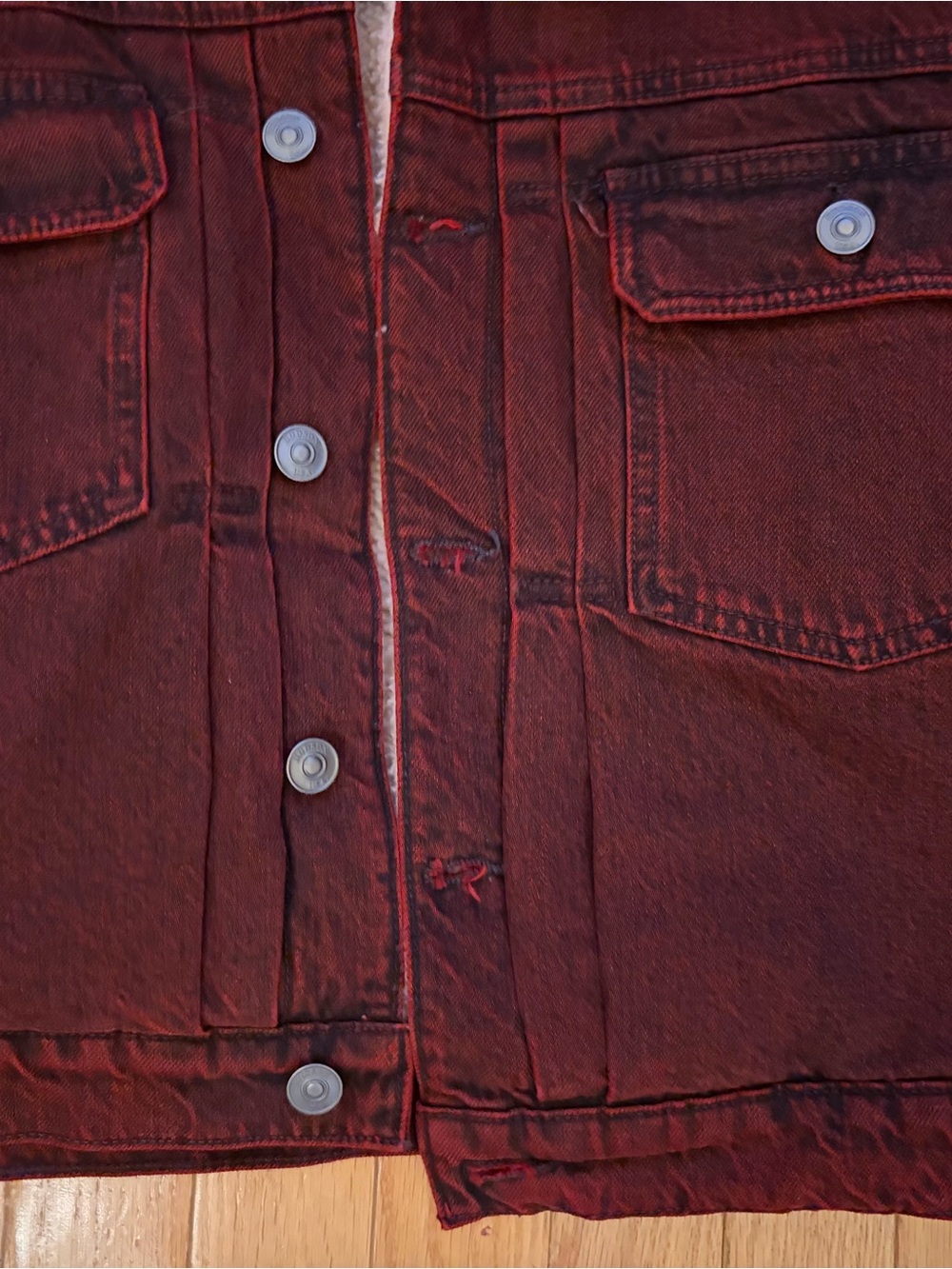 Hudson Jeans Burgundy Sherpa fur lined Jean Jacket - Picture 2 of 4